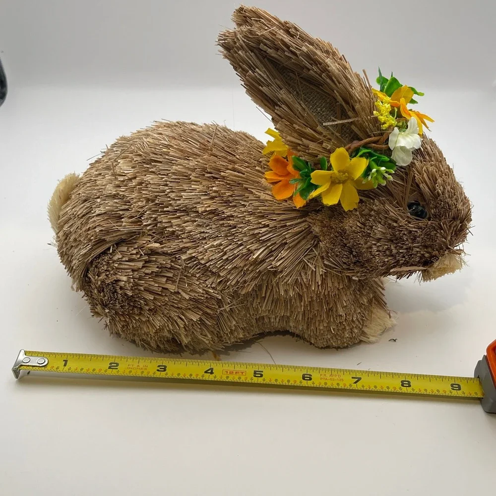 Boston International Baran Floral Bunny Sisal Straw Easter Rabbit Figurine 9in